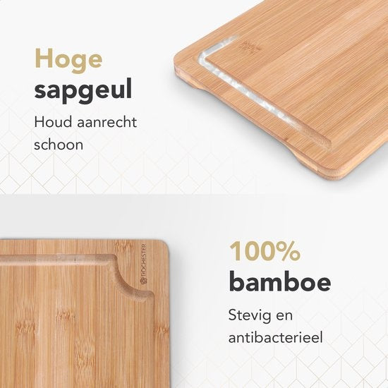 Rochester Schneidebretter Holz - Trinkbrett - Servierbrett - 3-teilig - Bio-Bambus - Luxuriöses Design - Hygienisch und langlebig