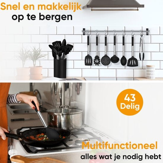 Strex Küchenutensilien-Set mit Halter 43-teilig - Hitzebeständig / BPA-frei / Silikon - Küchenutensilien