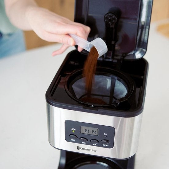 KitchenBrothers Kaffeemaschine - Filterkaffee - mit Glaskanne - 12 Tassen - Schwarz/RSF
