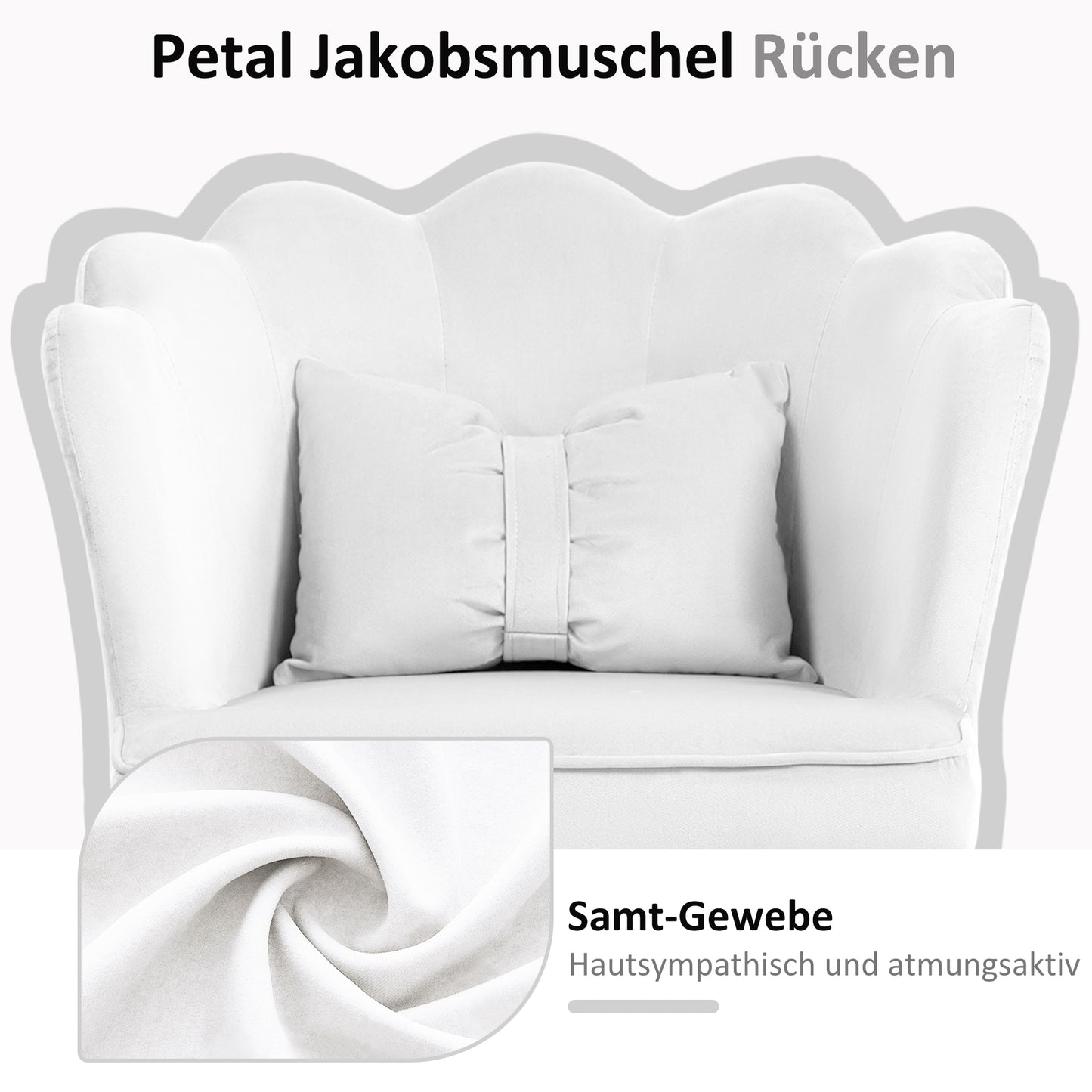 HOMCOM Schreibtischstuhl Samt - Petal Design mit Bogen Kissen, verstellbare Sitzhöhe, bequem & stilvoll - Weiß