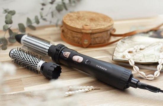 Carmen DC5250 - Haarbürste - 550 Watt - Einziehbare Zähne - 2 Aufsätze - Doppelspannung