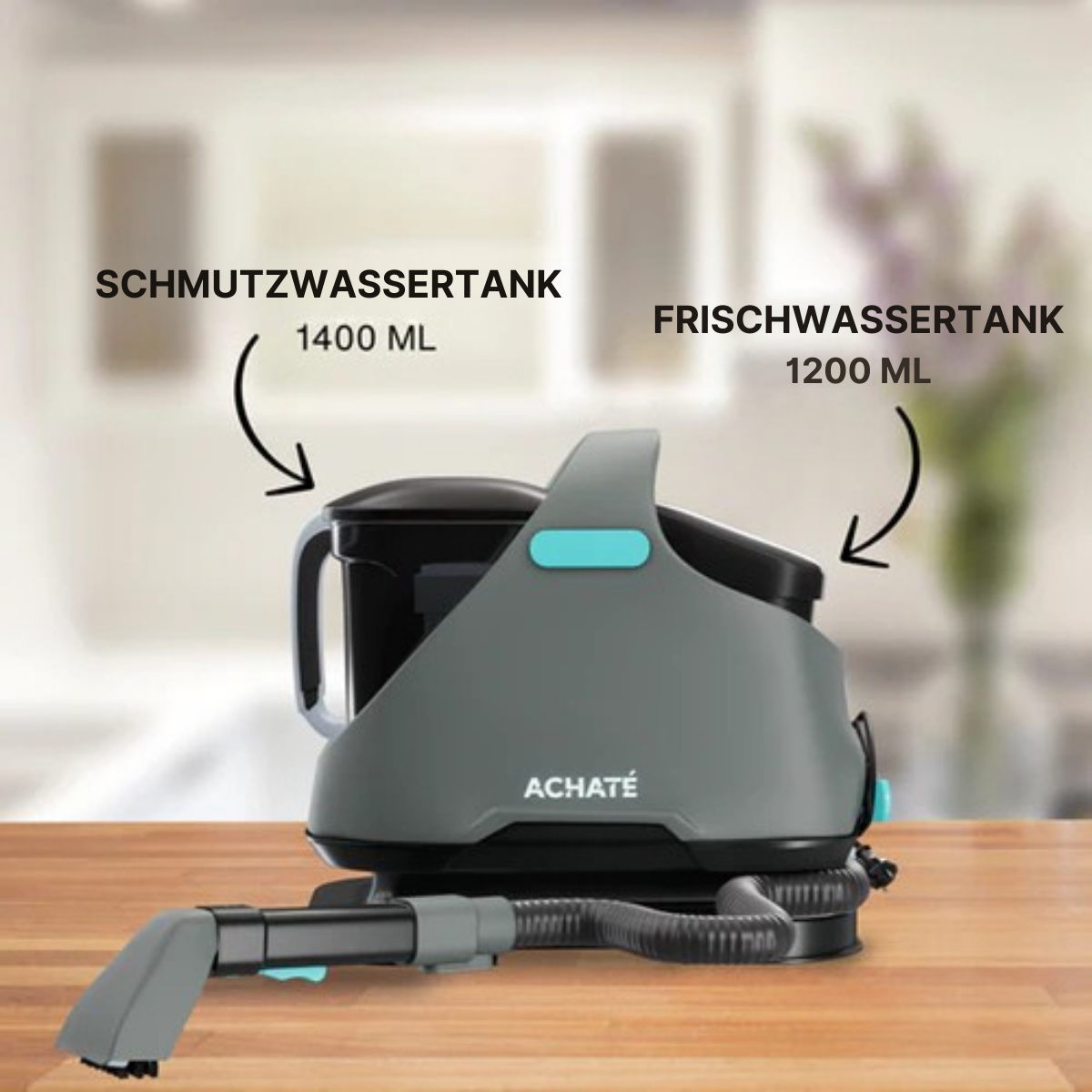 Achaté© - Fleckenreiniger - Teppich/- Sofa/- und Matratzenreiniger - 650W - 1400ml - Grau
