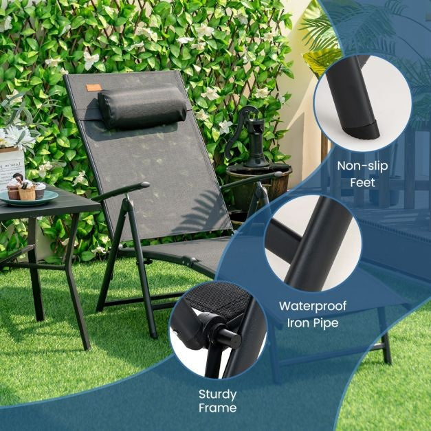 Coast Sun Lounger Gartenliege mit Kopfstütze 7 verstellbare Rückenlehnen schwarz