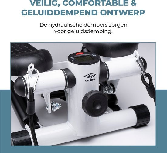 Umbro Stepper Fitness - Heimtrainer - Stepper mit Widerstandsbändern - Elektrische Anzeige - Schwarz/Weiß