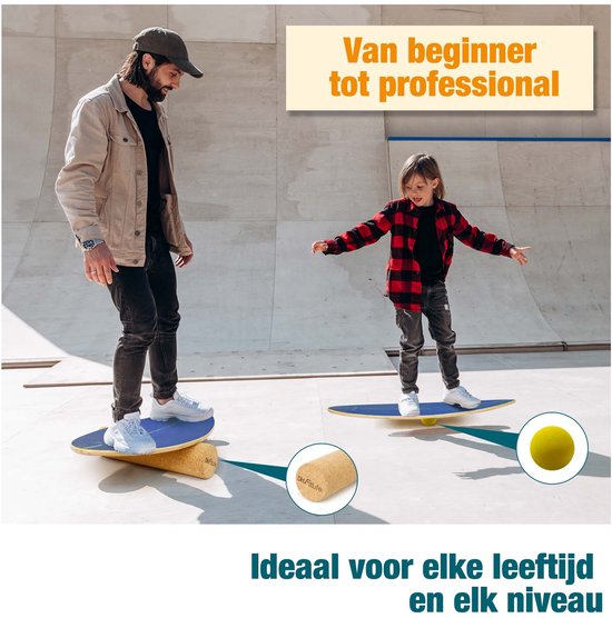 DH FitLife Wooden Balance Board mit Wippe - Balance Board für Kinder & Erwachsene - Indoor Fitness & Core Training, Blau