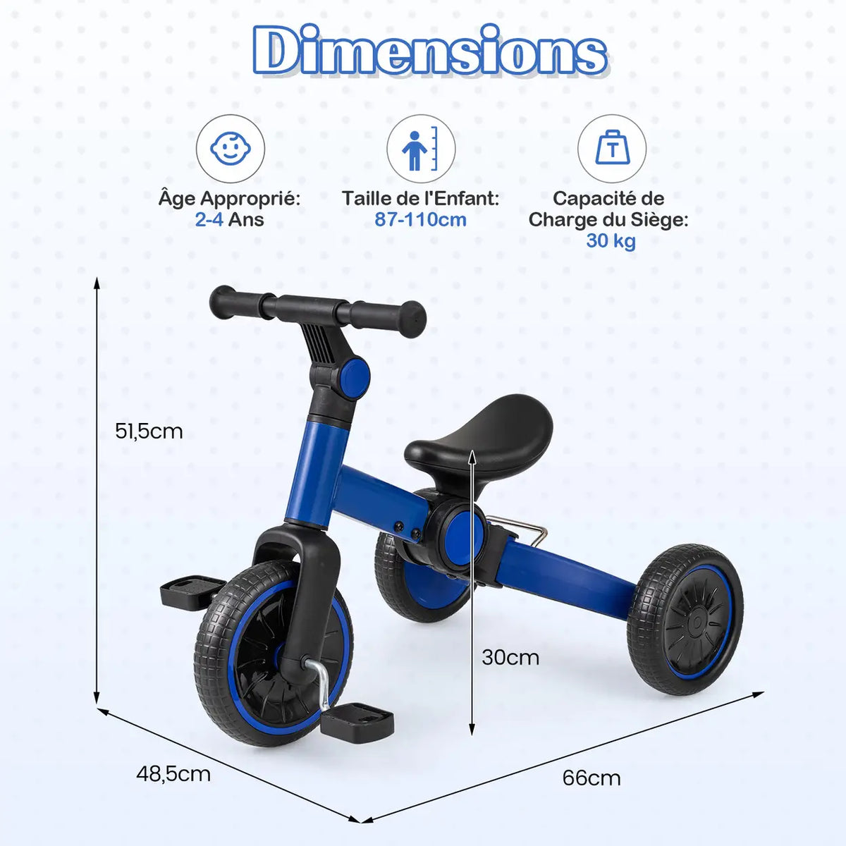 Costway 5-in-1-Kinderfahrrad – Blau – Laufrad mit abnehmbaren Pedalen – Wächst mit Ihrem Kind mit