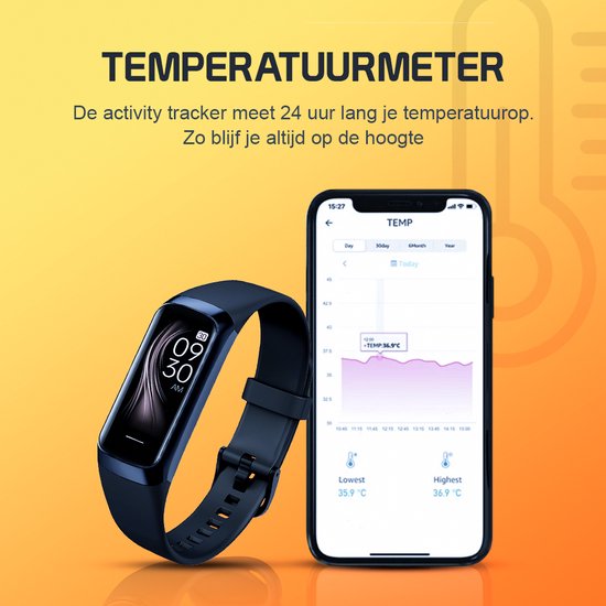 Otiume Activity Tracker HR mit Schrittzähler und Herzfrequenzmesser - Sportuhr - Smartwatch - Schwarz für Frauen, Männer und Kinder - Fitness Tracker - Blutdruckmessgerät