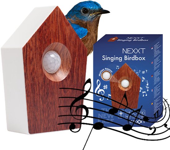 Nexxt Bird Sound House mit Sensor für die Toilette - Einstellbare Lautstärke - WC - Bewegungsmelder - 8,6 x 3,5 x 12,5 cm - 90 g - Schrank - Vogelkasten - Dunkelbraun