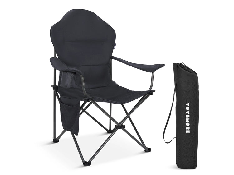TRVLMORE Campingstuhl XXL - klappbar - 160KG Tragkraft - Inkl. Tragetasche - Klappstuhl - Angelstuhl - Campingstuhl - Klappstuhl - Grau
