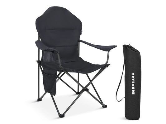 TRVLMORE Campingstuhl XXL - klappbar - 160KG Tragkraft - Inkl. Tragetasche - Klappstuhl - Angelstuhl - Campingstuhl - Klappstuhl - Grau