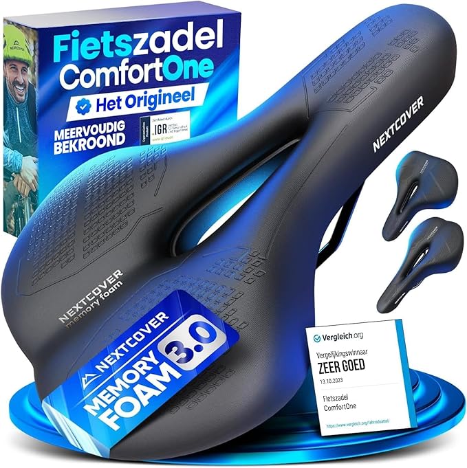 Nextcover ComfortPro Fahrradsattel – Memory-Schaum – Wasserdicht – Atmungsaktiv – Schwarz