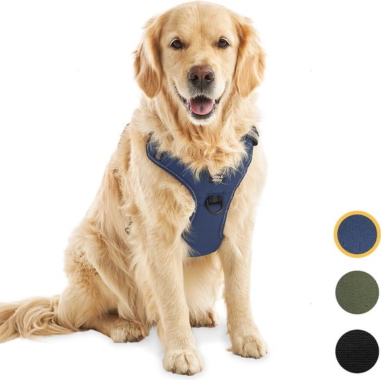 Jake und Jacky Hundegeschirr - Anti-Zieh-Geschirr - Hundegeschirr - Y-Geschirr Hund - Reflektierend - Blau - Größe XL