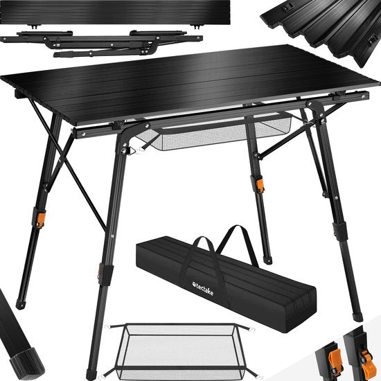 tectake -  Aluminium Campingtisch Campingtisch - klappbar - höhenverstellbar - LxBxH: ca. 90x52x47cm - schwarz - 404983