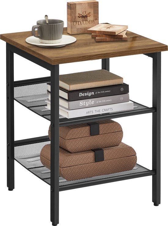 O'DADDY® - Beistelltisch quadratisch - Kleiner Bank-Tisch - Verstellbare Rasterablagen - 40x40x55 cm - Vintage Braun/Schwarz