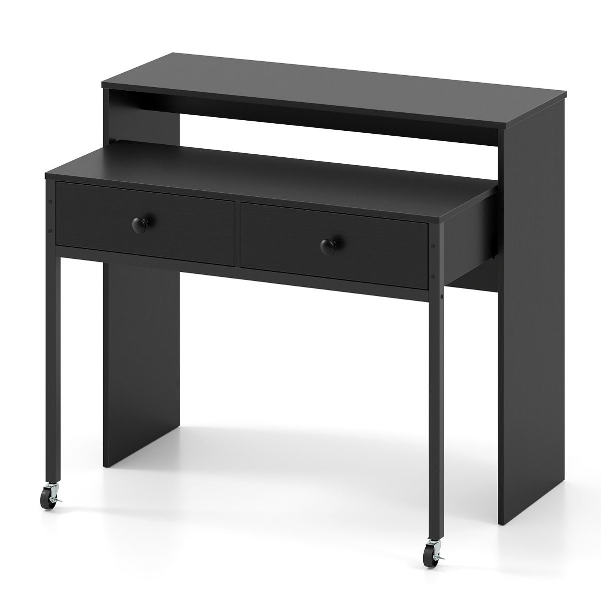 Coast Ausziehbarer Schreibtisch – mit 2 Schubladen – feststellbare Rollen – schwarz – 100 x 63 x 88 cm