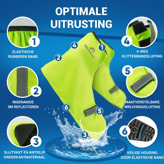 Nextcover® Wasserdichte Überschuhe | 100% wasserdichte Regenschuhe Fahrrad | Reflektierende Schuhabdeckung Wiederverwendbar | Regenabdeckungen für Schuhe | Überschuhe | Schuhschutz | Radfahren Überschuhe