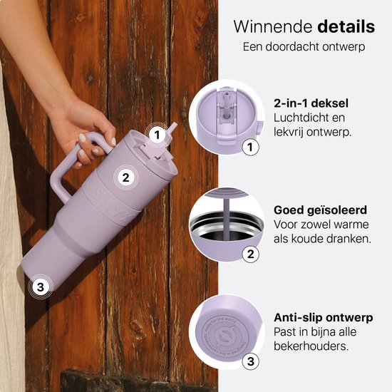 ONYX Trinkflasche mit Strohhalm 1,2 Liter - Trinkflasche für Kinder & Erwachsene - Thermosbecher Edelstahl Reisebecher - Motivationstrinker - Trinkbecher für die Schule - Pastell Lila