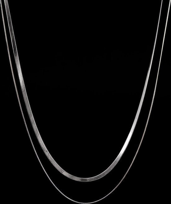 Laura Ferini Damenhalskette Chiara Silber - Silberne Gliederkette mit 2 Lagen - 18K Weißgold vergoldet - Halskette - Halskette - Schmuck - Accessoires - Damenhalskette