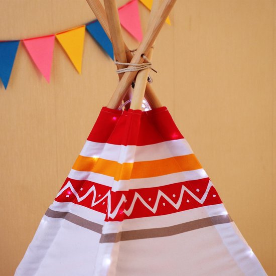 Sunny LED-Tipi-Zelt Rot/Weiß – 60 LED-Lämpchen – FSC-zertifizierte Holzstangen – 120 x 120 x 160 cm