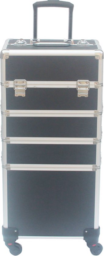 VDD - Schminkkoffer - Schminkkoffer - Schminkwagen - Friseurkoffer - Beautycase - Kosmetikkoffer - Mit Rädern - Schwarz - 26 x 35 x 70cm