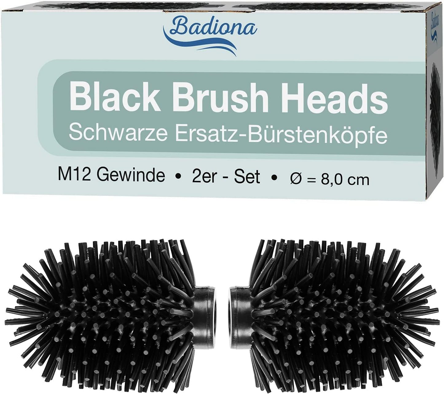 Badiona 2er-Set Toilettenbürstenköpfe aus Silikon - 8 cm - 12 mm Gewinde - Schwarz