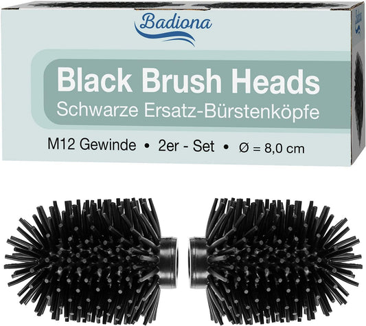 Badiona 2er-Set Toilettenbürstenköpfe aus Silikon - 8 cm - 12 mm Gewinde - Schwarz