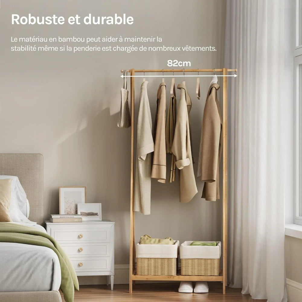 eSituro Kleiderständer 82 x 42 x 154,5 cm – Bambus – Schuhablage – Naturfarben