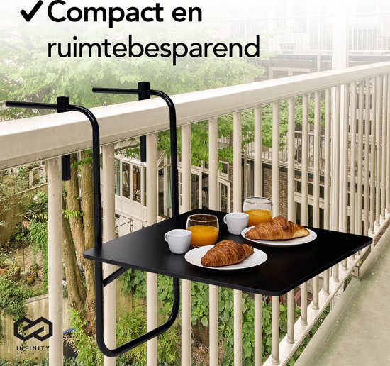 Infinity Goods Balkontisch - klappbar - 60 x 60 CM - verstellbar - hängend - Schwarz