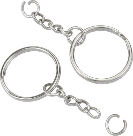 Schlüsselringe mit Kette - 50 Edelstahl-Schlüsselring-Split-Ringe - Schlüsselanhänger-Split-Ringe-Set - 25 mm - 50 Stück