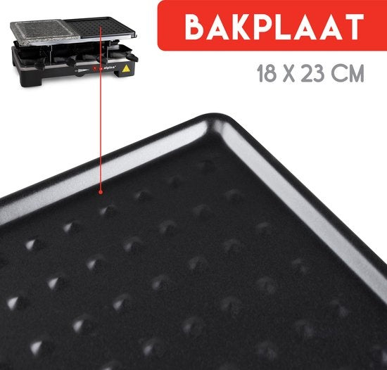 alpina - Gourmet Set Backplatte - 8 Personen - Inkl. Spatel und Raclette-Pfännchen - Schwarz
