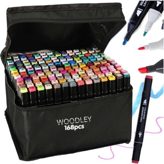 Woodley - Double-sided Markers - Doppelseitige Marker - Twinmarker - Für Erwachsene und Kinder - 168 Farben