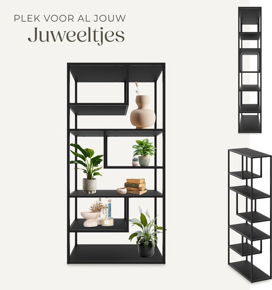 tectake® Wandschrank Venda - 85 x 35 x 188 cm - Industrie-Look - Stahlrahmen - Schrank mit Kippschutz - Bücherregal mit 6 asymmetrischen Fächern - moderner Aufbewahrungsschrank für Wohnzimmer, Küche oder Schlafzimmer