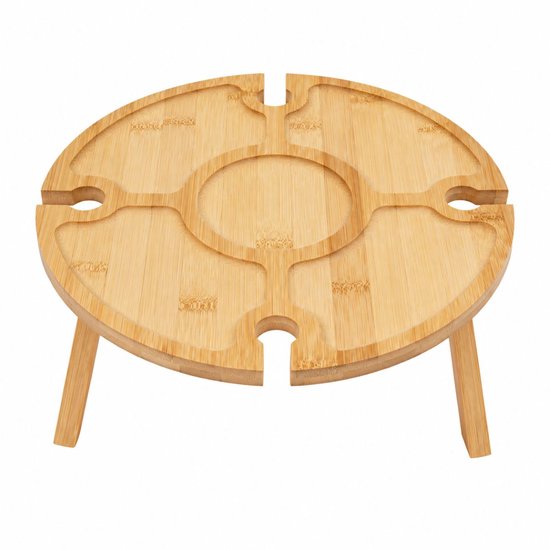 Ceruzo Klappbarer Weintisch – Bambus – Ø 30 cm – 4 Weinglashalter – Snackbrett
