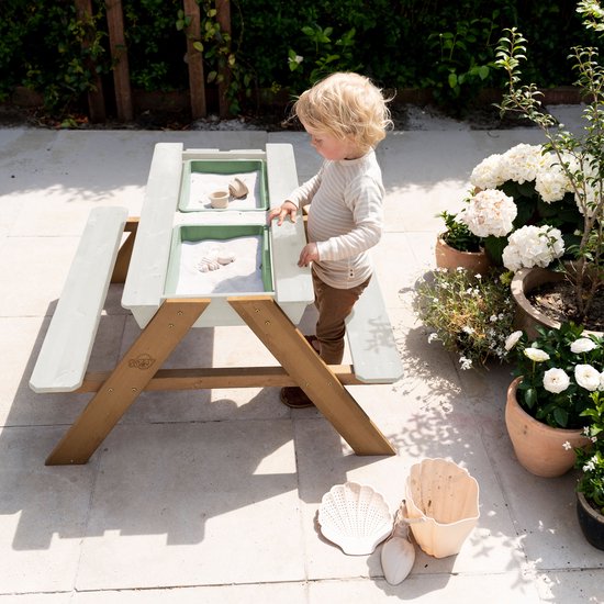 Sunny Dave Zand & Water Picknicktisch in Beige für Kinder – Multifunktionaler Picknicktisch mit 2 herausnehmbaren Kunststoffbehältern – FSC-zertifiziertes Holz