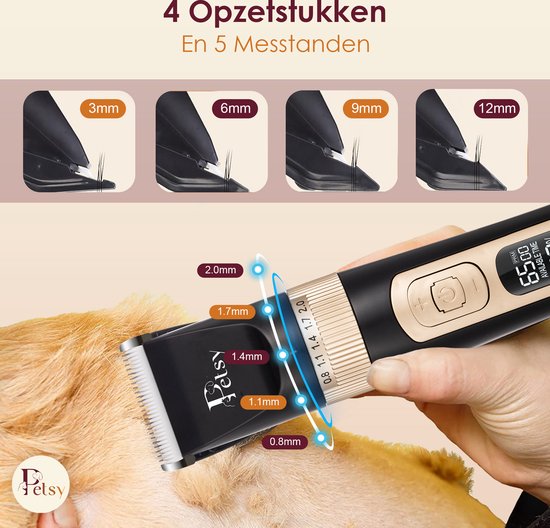Petsy Profi-Hundeschermaschine – 2-in-1-Tier-Schermaschine für dickes Fell – Leise – Schermaschine für Hunde und Katzen – Hundeschermaschine – Inklusive Ladestation