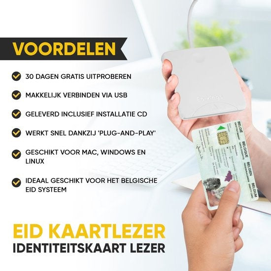 eID Card Reader Ausweiskartenleser - Kartenleser für Ausweiskarten, Kreditkarten und andere Chipkarten - EarKings Card Reader Ausweiskarte geeignet für MAC und Windows Weiß