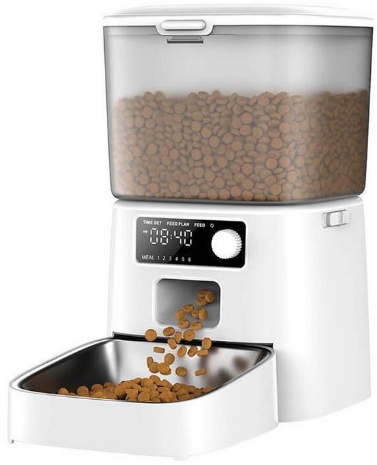 Oneisall Smart Futterautomat PFD-001 Pro CW15010 - Mit WLAN-Verbindung – Automatischer Futterautomat – Kabellos – Weiß – Futterautomat – Für Katzen und Hunde – Trockenfutter – Präzise Portionskontrolle – 3,5-Liter-Behälter – Mit App