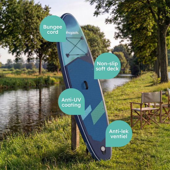 LifeGoods SUP-Board Allround Compact – 100 kg Tragkraft – 300 x 76 cm – Aufblasbar – Komplettes SUP-Set – Blau/Grün