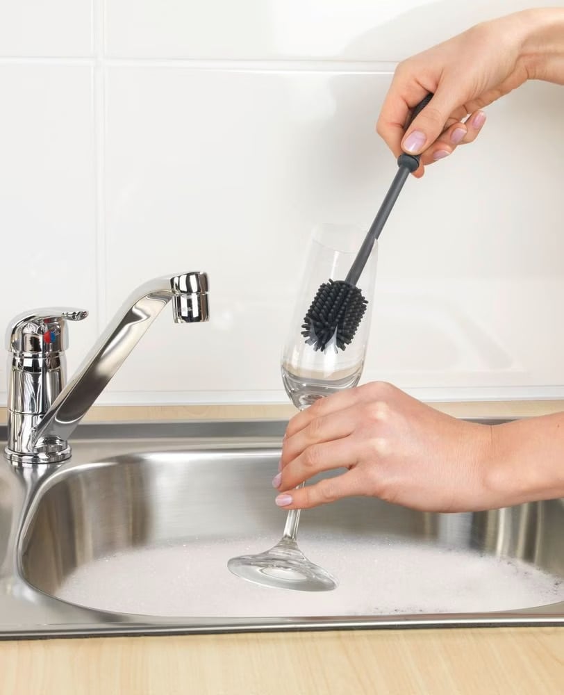 WENKO Sia Flaschenbürste Grau – 25 cm – Silikon – Bürstenkopf Ø 3,5 cm
