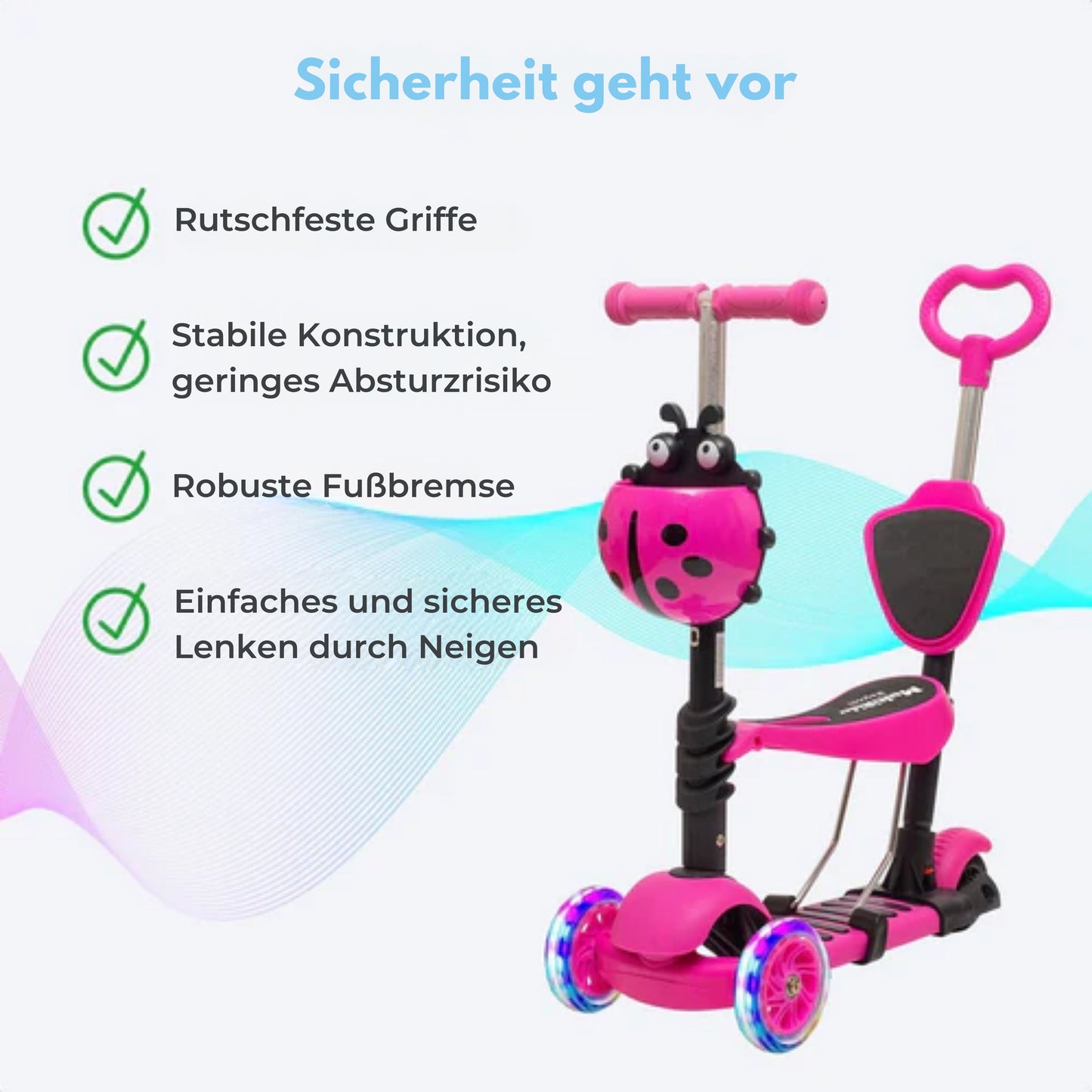 LifeGoods MultiRider - Mit Lenker - 3 -8 Jahre - Jungen/Mädchen - 3 leuchtende Räder - Pink