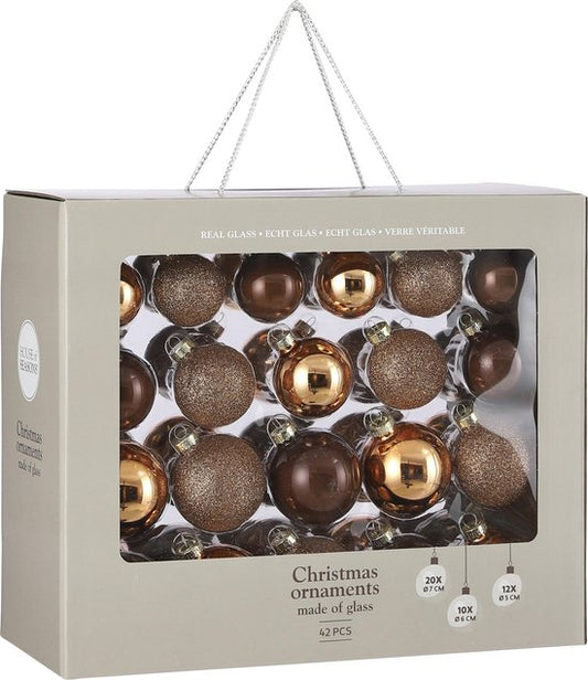 House of Seasons Weihnachtskugelset - 42 Stück - Ø7 cm - Glas - Braun