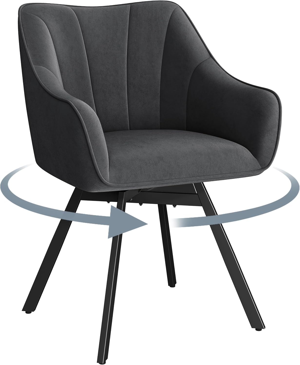 Yaheetech Esszimmerstuhl, um 360° drehbar, mit Armlehnen – Samt – 55 x 58,5 x 82 cm – Dunkelgrau