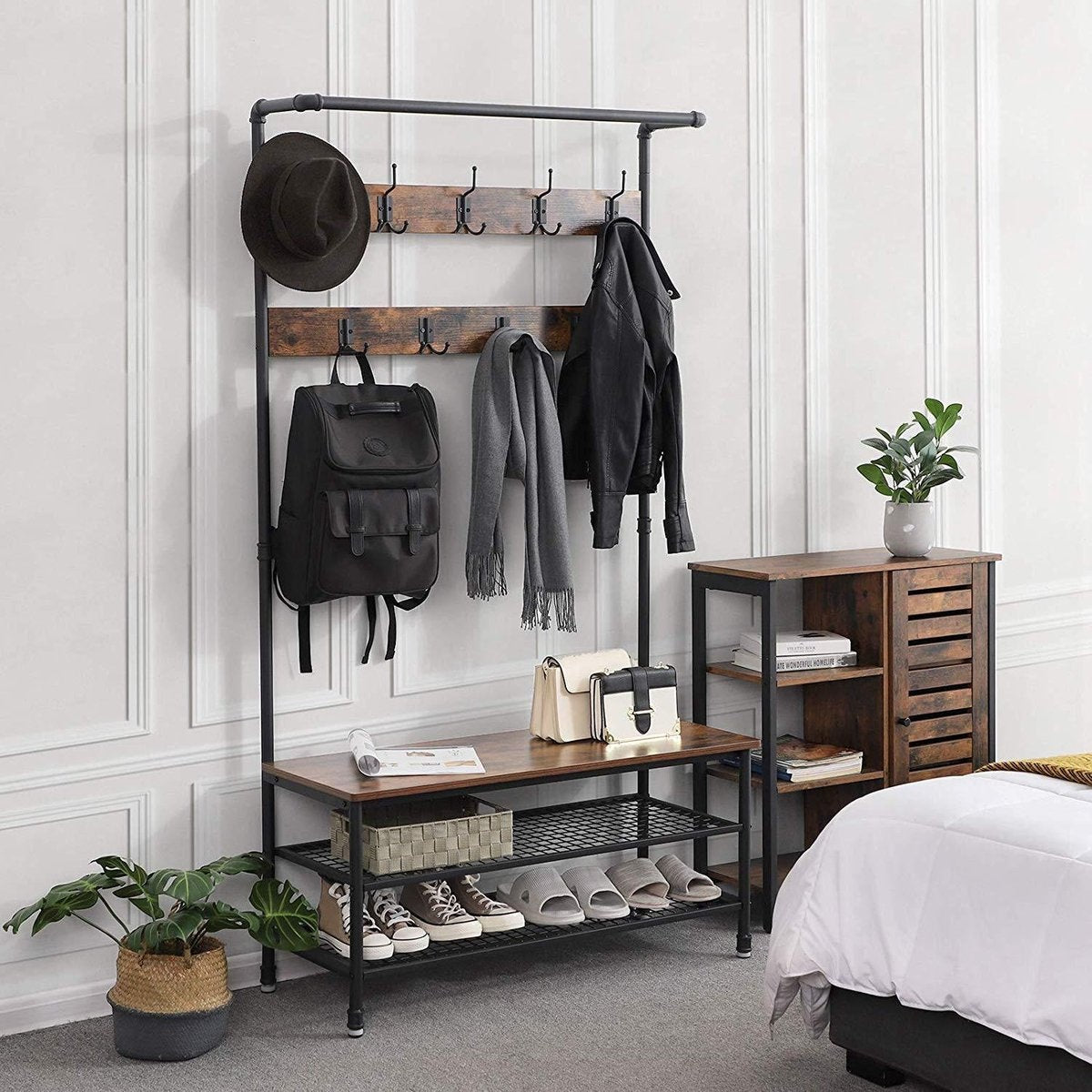 O'DADDYÂ¬Ã† Garderobenständer hochkant - Garderobe mit Schuhablage - 23 Haken 2 Lagen Schuhablage 10 Paar - Garderobe - 100 x 41,5 x 182 cm - braun