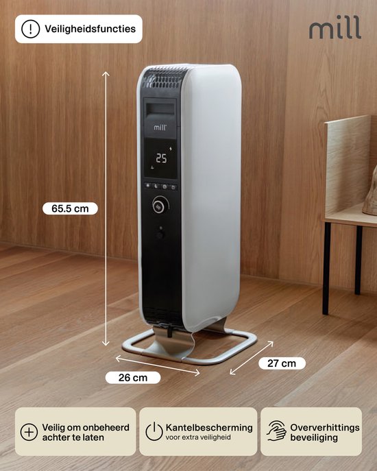 Mill AB-H1000DN – Design-Ölradiator – bis zu 16 m² – trocknet die Luft nicht aus – leise – weiß – 5 Jahre Garantie