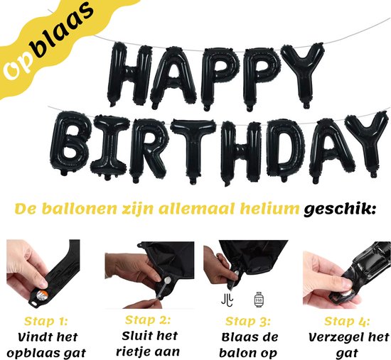 Feestio Ballons Geburtstag Dekoration mit Tischtuch und Girlanden - Helium - Schwarz Gold