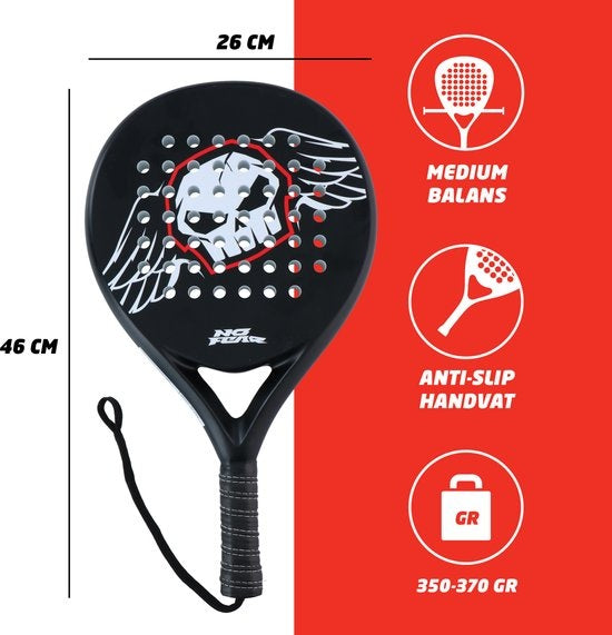 No Fear Padel Racket - Leichter Padel-Schläger - Schwarz