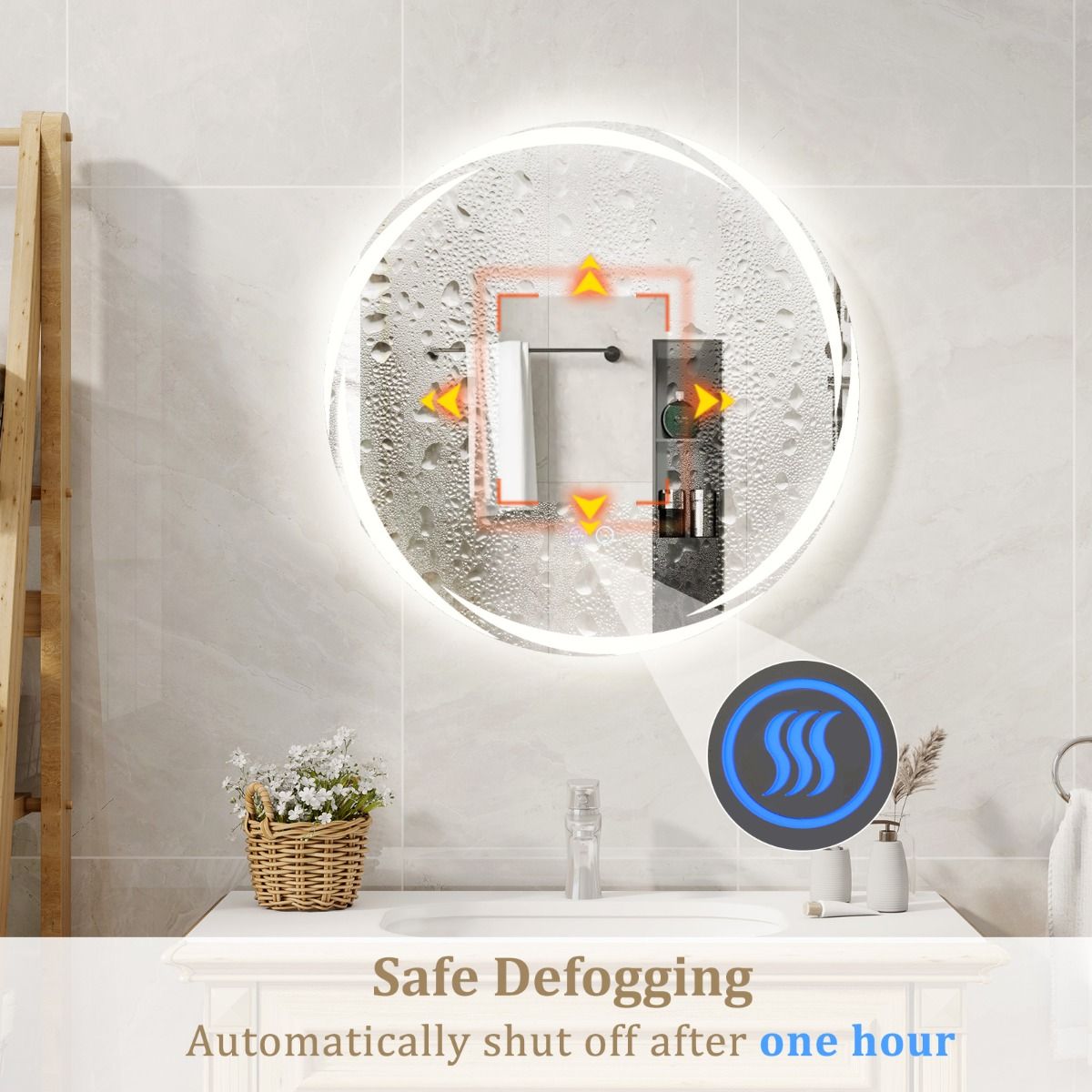 Coast 60x60 cm LED-Badezimmerspiegel Rund Silber mit dimmbarer 3-Farben-Beleuchtung, Anti-Beschlag und Memory-Funktion