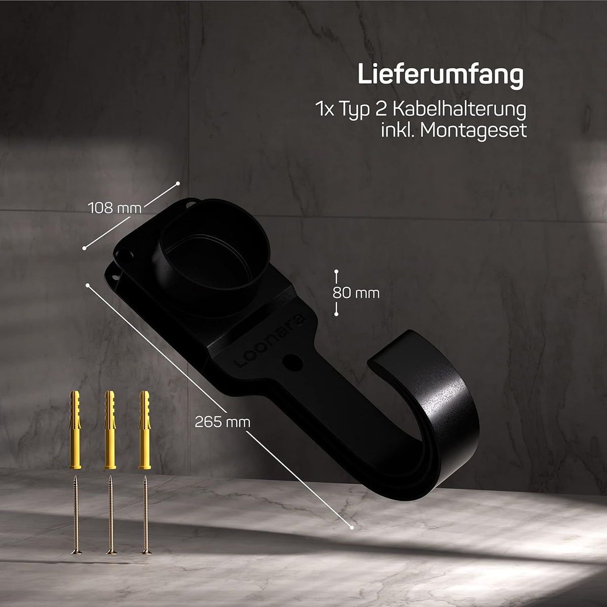 loonara Kabelhalterung für Elektroauto-Ladegeräte - Typ 2 - mit Wandhalterung