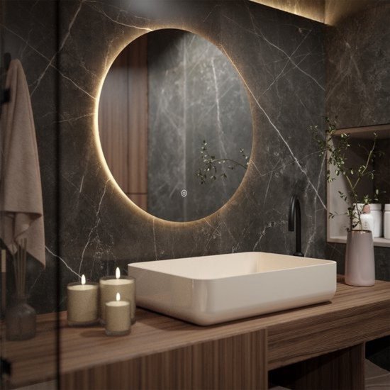 Mirlux Badezimmerspiegel mit LED-Beleuchtung & Heizung - Wandspiegel rund - Anti-Kondensations-Duschspiegel - 80CM