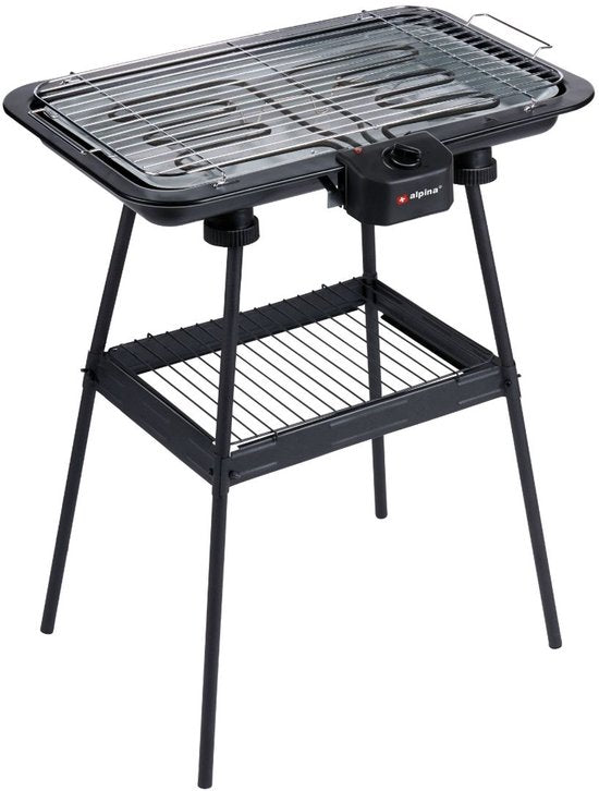 alpina Elektrischer 2-in-1-Grill 2200 W – Elektrischer Tischgrill mit Thermostat – Elektrischer Grill mit Warmhaltefunktion – Elektrischer Tischgrill mit verstellbarem Rost – 51 x 30 cm – Schwarz